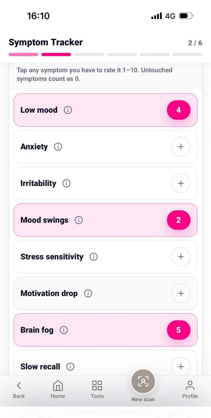 Symptom tracker screen